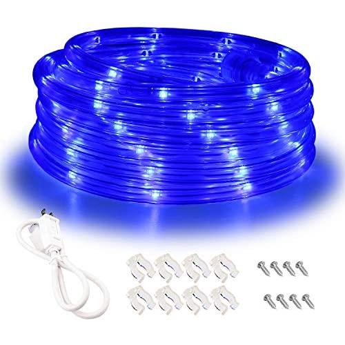 Blue LED Lights, 16ft Rope Lights, Connectable and Flexible Blue Strip Lighting , High Brightness 3528 LEDs with Clear PVC Jacket, Waterproof Weatherproof for Indoor Outdoor Use