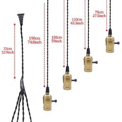 Swpeet 4 Vintage Light Sockets Pendant Hanging Light Cord with Switches, E26 / E27 Solid Industrial Triple Lamp Sockets Cord for Kitchens/Dining Rooms/Bars/Restaurants (Copper)