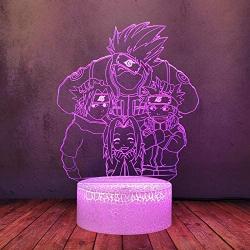 Touch Remote Control Anime Lamp 3D Optical LED Multicolor Kakashi Uzumaki Naruto Sasuke Team Night Light Crack Table Lamp Baby Store Kid Home Bedroom Art Decor Creative Birthday Gift USB Cable