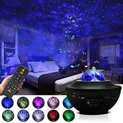 Starry Night Light Projector for Bedroom，Sky Galaxy Projector Ocean Wave Projector Light with Remote Control & Bluetooth Music Speaker, As Gifts for Birthday Party Bedroom……