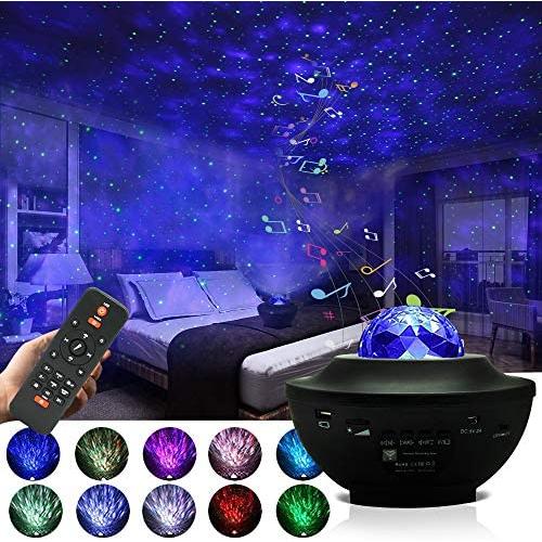 Starry Night Light Projector for Bedroom，Sky Galaxy Projector Ocean Wave Projector Light with Remote Control & Bluetooth Music Speaker, As Gifts for Birthday Party Bedroom……