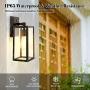 Dusk to Dawn Sensor Outdoor Wall Lights, Exterior Light Fixtures Wall Mount, Anti-Rust Porch Lights, Matte Black Wall Lanterns with Gold Rim, Wall Sconce Garage Lighting, Wall Lamp [Bulb Included]