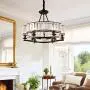 Healer 25 inch Crystal Chandelier Hanging Lighting Fixtures Semi Flush Mount Matte Black Finish, Modern Luxury Pendant Ceiling Lights with 6 E14 Base for Dining/Living Room Bedroom