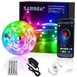 LANGSA LED Strip Lights, APP Remote Control, RGBW Color Changing Rope Lights, Sync to Music, Stronger Adhesive Tape, LED Tape Lights for TV, Bedroom, Party, Holiday Decoration (16.4ft/5M)…