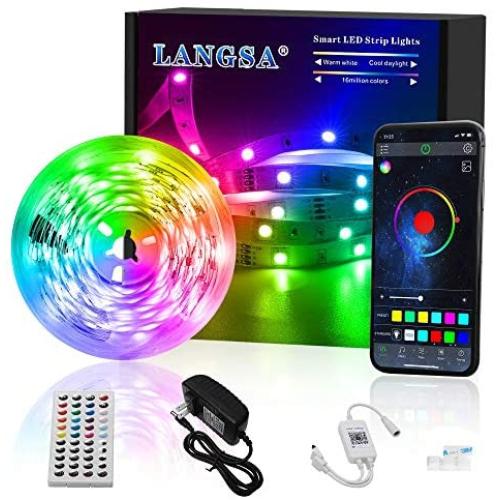 LANGSA LED Strip Lights, APP Remote Control, RGBW Color Changing Rope Lights, Sync to Music, Stronger Adhesive Tape, LED Tape Lights for TV, Bedroom, Party, Holiday Decoration (16.4ft/5M)…