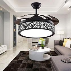 BDenise 42 Inch Invisible Ceiling Fan with Light and Remote Control Black Finish, Retractable Blades LED Chandelier Fans Lights with 3 Color Change and 3-Speeds for Dining/Living Room