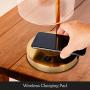 Brightech Elizabeth Office Desk Lamp - Wireless Charging Pad and USB Port – Living Room Table Light for Midcentury, Industrial & Farmhouse Decor - Hanging Glass Shade - LED Bulb - Brass Gold Color