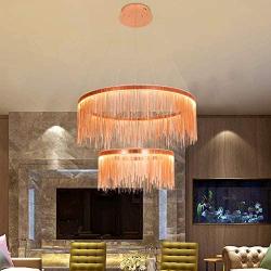 LITFAD Post Modern LED Chandeliers 2-Lights Rose Gold Fringe Suspension Light 110V-120V Home Restaurant Cafe Decoration Hanging Lighting Pendant Light for Bedroom Dining Room Hotel