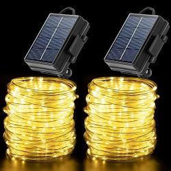 Solar Rope Lights Outdoor,Solar String Lights,Clear Tube LED Rope Light,Contain 2 Pack 65.6Ft 200 LED Light,Waterproof Solar Fairy Lights for Garden,Fence,Yard,Party,Christmas Tree Decoration