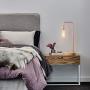 HAITRAL Modern Table Lamps, Industrial Bedside Lamps Set of 2 with Wooden Base, Metal Modern Bedside Lamp for Bedroom, Girls Room, Kids Room, Office - Rose Gold (Bulb Not Include)