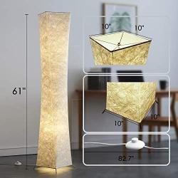 Floor Lamp, CHIPHY 61 Dimmable Tall Lamp for Living Room, 3 Levels Adjustable Brightness 12W/2 LED Bulbs(2400 LM, 100W Equivalent) and White Fabric Shade, Modern and Contemporary for Bedroom