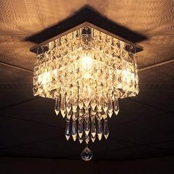 FRIXCHUR Mini Crystal Chandelier Modern Raindrop Ceiling Lighting Flush Mount Pendant Light Fixture for Bedroom Living Room Hallway Dining Room,E12 x 4 Lights