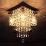 FRIXCHUR Mini Crystal Chandelier Modern Raindrop Ceiling Lighting Flush Mount Pendant Light Fixture for Bedroom Living Room Hallway Dining Room,E12 x 4 Lights