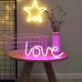Pink Love Led Neon Light Art Decorative Novelty Neon Sign Wall Table Decor for Halloween Party Children’s Room Living Room Bar Hotel Decoration