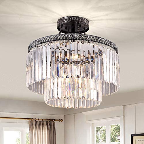 Flush Mount Crystal Chandelier Modern/Contemporary Ceiling Light Pendant Light for Dining Room, Living Room (6 Lights-Flush Mount)