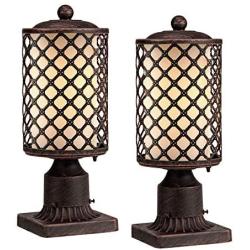 GZBtech Vintage Outdoor Post Lantern, 110V Waterproof Pole Light Fixture in Oil Rubbed Bronze Finish, Cast Aluminum Rustic Blossom Style Pillar Lantern Pack of 2 with Frosted Glass Shade for Backyard