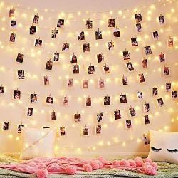 Photo Clip String Lights 100 LED 33 Ft - Fairy String Lights with 100 Clips 8 Modes USB/Battery Operated Waterproof Decor Lights for Dorm Bedroom Party Wall Decor Wedding Decorations