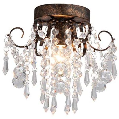 Q&S Small Crystal Ceiling Light Fixture Flush Mount,Black Ceiling Lights Modern Chandelier,Bedroom Hallway Closet Light Fixture Ceiling,Dia9.5'' 1 Light E12
