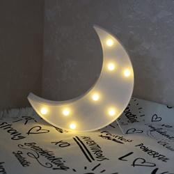 Decorative Crescent Moon Decor Light,Cute LED Nursery Night Lamp Gift-Marquee Moon Sign Wall Decor for Birthday Party,Kids Room, Living Room Decor(White)