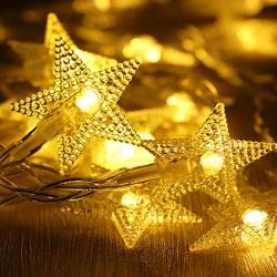 Star String Lights 20 Ft 40 LED Christmas Star Fairy Lights Battery Operated Indoor Outdoor Decorative Lights for Bedroom Christmas Birthday Halloween Garden Ramadan(Warm White)