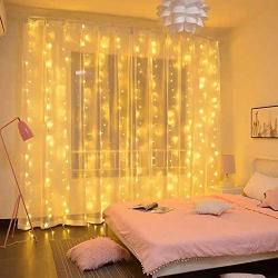 Window Curtain String Light Wedding Party Home Garden Bedroom Backdrop Outdoor Indoor Wall Super Cute Decoration, Warm White