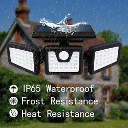 Oumaiga Wireless LED Solar Motion Sensor Lights Outdoor,3 Head Motion Sensor Lights,Lights Outdoor Spotlights 360°，IP65 Waterproof, Illumination for Yard Patio Garage Entryway Front Door (2 Pack)