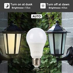 Yueximei A19 Dusk to Dawn Light Sensor LED Bulb, 7W 60W Equivalent, E26 2700K, 600 Lumens, Auto On/Off, Indoor Outdoor Lighting Lamp for Porch, Garage, 4 Pack