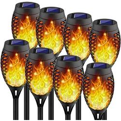 Kurifier Solar Lights Outdoor, 12LED Solar Torch Light with Flickering Flame, Security&Waterproof/Festive&Romantic Decoration Landscape Tiki Torches for Yard, Patio, Garden-Auto On/Off Lighting, 8Pack