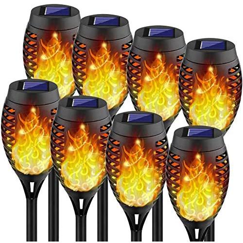 Kurifier Solar Lights Outdoor, 12LED Solar Torch Light with Flickering Flame, Security&Waterproof/Festive&Romantic Decoration Landscape Tiki Torches for Yard, Patio, Garden-Auto On/Off Lighting, 8Pack