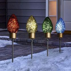 EAMBEITE 4PK Christmas Bulb Pathway Lights with 40 LED Bulbs Decoration for Holiday Christmas Stake Lights on Outdoor Patio Yards Driveways Pathways