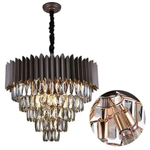 A AXILIXI 12 Lights 5-Tiers K9 Crystal Chandelier, H18 X W24 Modern Round Living Room Chandeliers, Dining Rooms Island Lights, Adjustable Ceiling Lighting Fixture Pendant Lamp