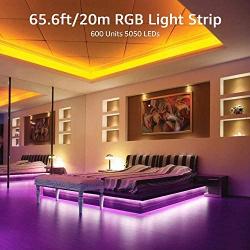 Olafus 65.6ft RGB LED Strip Lights Kit, Dimmable Color Changing Light Strip, 2 pcs 32.8ft Flexible LED Tape Light with Remote, 24V 20m Colored Strip with 600 LEDs 5050 for Bedroom, Living Room, Party