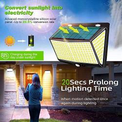 YZAA Solar Lights Outdoor 288 LED Motion Sensor Security Lights IP65 Waterproof with 270°/3 Working Modes Solar Powered Lights for Garden Patio Yard