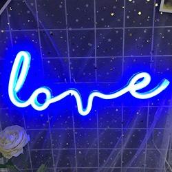 Protecu Love Neon Sign, 3 AA Battery/USB Powered Neon Lights LED Signs for Bedroom Neon Signs for Wall Decor, Neon Signs for Birthday, Party, Kids, Girls Room, Christmas, New Year Decor (Blue 1)