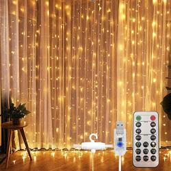 Window Curtain String Light USB Powered 300 LED 8 Lighting Modes Fairy Lights with Remote for Bedroom Party Wedding Home Garden Christmas IP65 Water Proof (9.8ft X 9.8ft, Warm White)