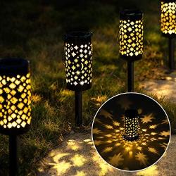 GIGALUMI Solar Pathway Lights, 6 Pack Landscape Lights Solar Powered Waterproof, Hanging Solar Lights Decorative Star Moon Solar Path Lights Outdoor for Walkway, Garden, Patio, Lawn, Yard, Christmas