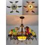 LITFAD Parrot Tiffany Crystal Chandeliers 6 Heads Pendant Lighting Stained Glass LED Ceiling Hanging Light Fixtures Pendant Lamp for Living Room Bedroom Hotel Bar