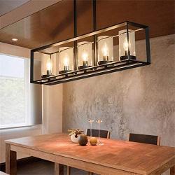 JinYuZe Black 5-Light Kitchen Island Light,Clear Glass Shade Metal Frame Linear Pendant Lighting,Pool Table Light for Living Room Dining Room Bedroom