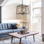 LALUZ 3-Light Lantern Chandelier Light Fixture in Black and Gold Finish, Modern Industrial Lantern Square Cage Pendant Light for Kitchen Island Foyer Entryway Bedroom