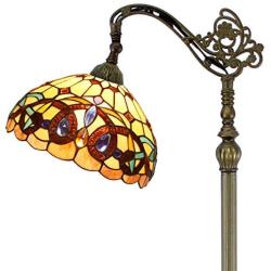 Tiffany Style Reading Floor Lamp Lighting W12H64 Inch Stained Glass Serenity Victorian Lampshade Antique Adjustable Arched Standing Base S021 WERFACTORY Lamps Lover Living Bedroom Beside Table Gifts