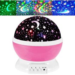 Star Night Light for Kids Moon Star Projector Baby Night Lights 360 Degree Rotating Night Light Projection Lamp Color Changing Sleep Lights for Kids Girls Boys Adults Bedroom Nursery Decor Party Pink