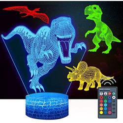 4 Pcs 3D Dinosaur Night Light, DDD LAMP Led Illusion Lamp 16 Color Change Remote Control Lights for Bed Living Room Kids Girls Boys Xmas 7378