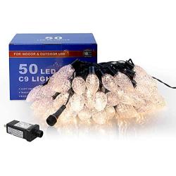 Hopolon C9 Christmas String Lights, 8Modes 50 LED 33ft Outdoor Decoration Lights with 30V Safe Adaptor, Extendable Green Wire String Lights for Patio Xmas Tree Wedding Party Decoration, Warm White