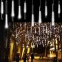 Aluan Christmas Lights Meteor Shower Rain Lights 10 Tube 240 LED 12 Inch Waterproof Plug in Falling Rain Fairy String Lights for Halloween Christmas Holiday Party Home Patio Outdoor Decoration, White