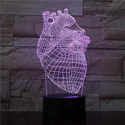 XXCZB Night Light for Children Heart 3D Night Light LED Bedside Lamp 7 Color Changing Christmas Halloween Birthday Gift Toys for Child Baby Boy