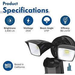 Hyperikon Outdoor Security Light, 25W LED Flood Light Fixture Wide Range Motion Sensor, 2 Head, Black