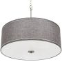 Kira Home Adelade 22'' Modern 3-Light Drum Pendant Chandelier, Gray Fabric Shade, Tempered Glass Diffuser, Adjustable Height, Brushed Nickel Finish