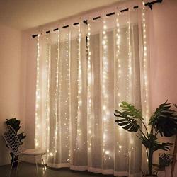 BANQLE Curtain Lights/String Light 300 LED 9.8Ft9.8Ft Fairy Lights with 8 Modes and Remote USB Powered Plug Garden Bedroom Outdoor Indoor Christmas Party（Warm White）