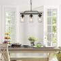 Mason Jar Lights, Farmhouse Chandelier in Rustic Faux Wood and Metal Finish, 22” Kitchen Light Fixtures for Dining Room, Living Room, Foyer