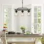 Mason Jar Lights, Farmhouse Chandelier in Rustic Faux Wood and Metal Finish, 22” Kitchen Light Fixtures for Dining Room, Living Room, Foyer